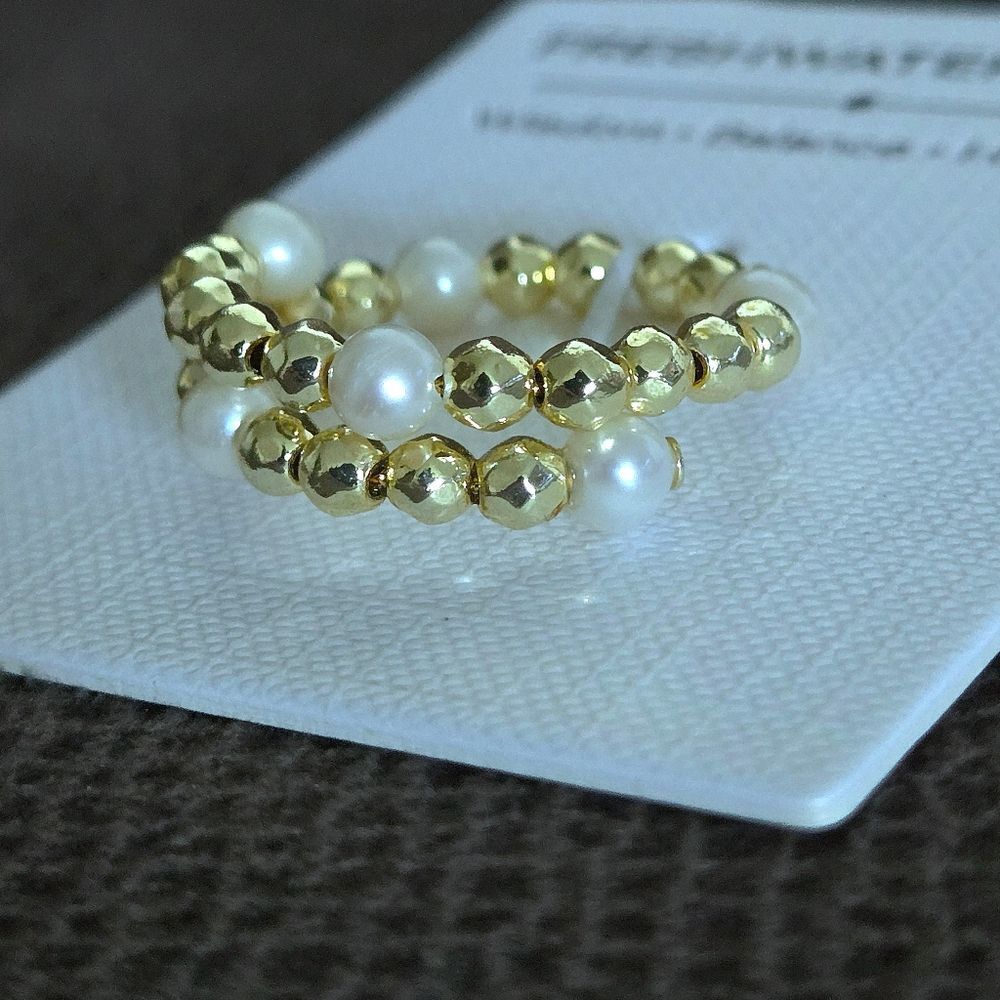 Freshwater Pearls and Gold💛 Hematite Beads Adjustable Wrap Ring💍 - NWT - Picture 10 of 16